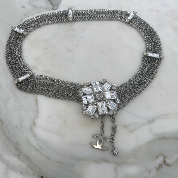 CHANEL SILVER TONE CHAIN CRYSTAL EMBELLISHED BELT NWOTS! - Picture 8 of 17